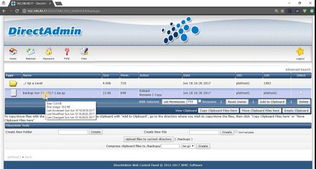 Create/Restore account backup in DirectAdmin