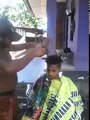 Hair cutting with axe