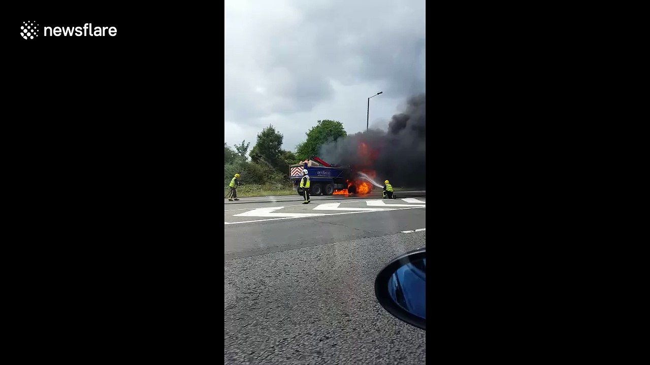 Lorry on fire on the M4