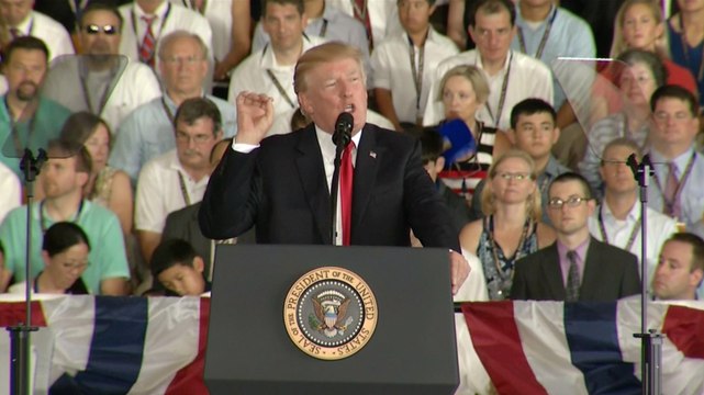 Trump pays tribute to Gerald Ford at warship commissioning ceremony
