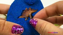 KINETIC SAND DINOSAUR EGG SURPRISE WITH T-REX TRICERATOPS STEGASAURUS & DINO EGGS DIG IT O