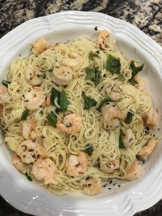 Garlic Shrimp over Angel Hair Pasta