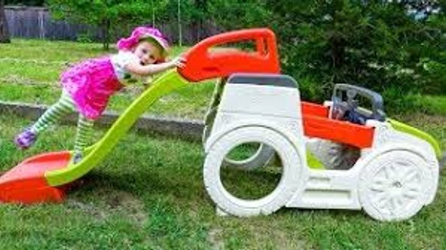 Funny Baby playing with a new toys car for kids Summer fun games for children Pretend Play