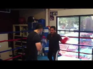 Rios working the mitts
