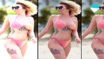 Love Island's Olivia Buckland flaunts her ample cleavage and her hourglass curves in a peach string bikini as she hits t
