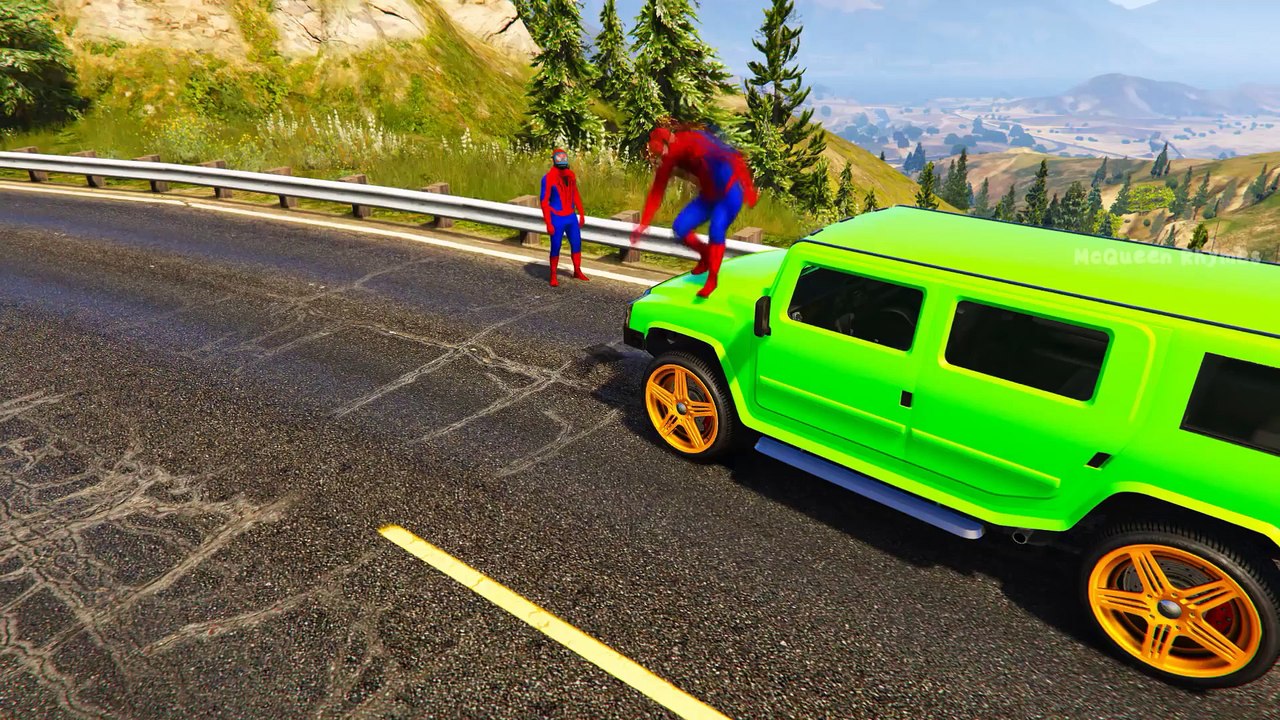 Fargede Offroad Biler Med Morsom Tegnefilm Spiderman Og Sang For Barnas