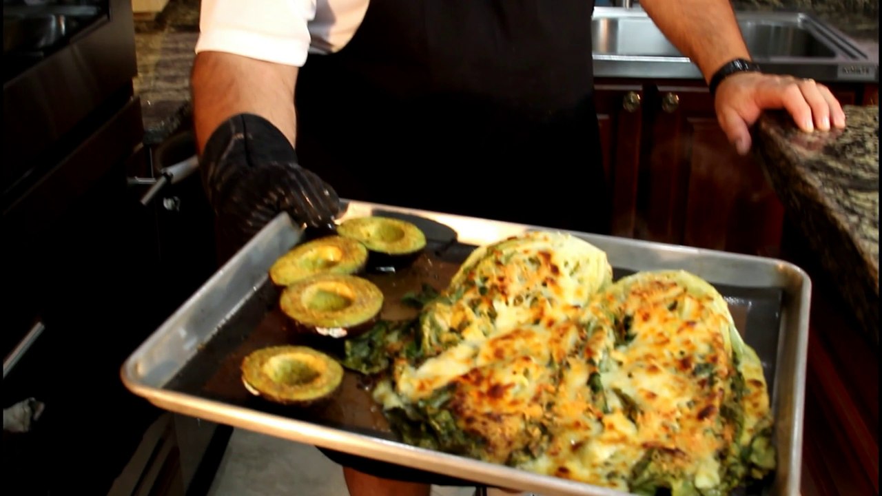 Baked Romaine Salad with Baked Avocados