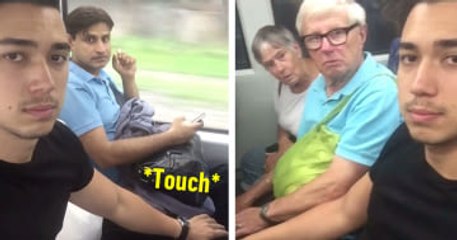 Guy Randomly Touches Strangers' Legs On The Train And Their Reactions Are Amusing