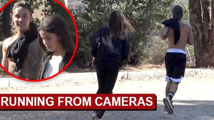 Shirtless Justin Bieber Runs From Paparazzi With Mystery Girl In Los Angeles CA