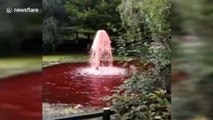 Chinese fountain turns blood-red