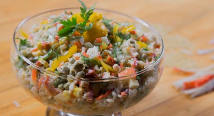 طريقة عمل سلطة الأرز مع الكراب بالفيديو