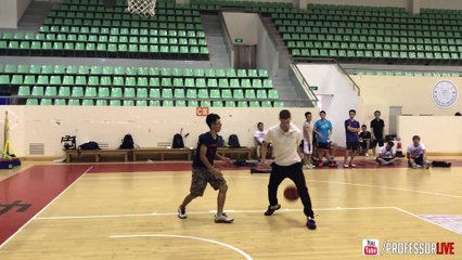 Professor hoops w_ staff of Rigorer at Xiamen University before a commercial shoot