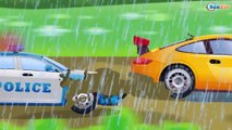 Yellow & Red Racing Cars and Police Car - The Big Race in the City of Cars Cartoon for Kids