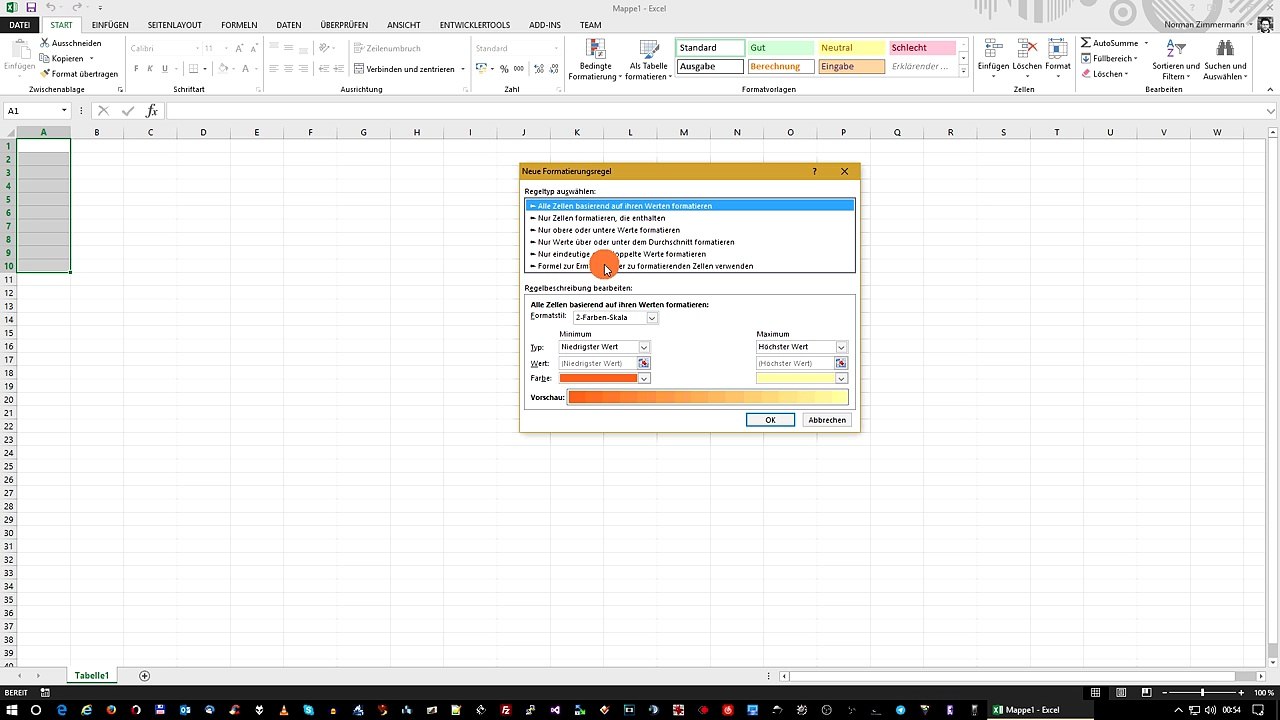 Excel basics - zellen automatisch einfärben
