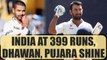 India vs Sri Lanka: Dhawan hits 190, Pujara batting on 144, India on 399 after 1st day |Oneindia