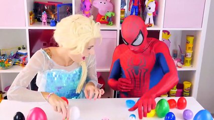 Fun Play & Learn Colors with Frozen Elsa Spiderman SURPRISE Eggs, Play Doh Ice cream