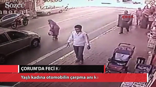 Yaşlı kadına otomobilin çarpma anı kamerada