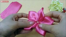Bricolaje cómo hacer cinta rosas satín para Rosas, tutorial kanzashi