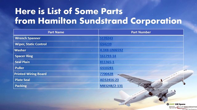 Hamilton Sundstrand Corporation Parts Supplier - ASAP AM Spares