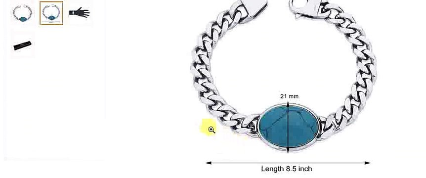 Stainless Steel Turquoise Blue Men’s Link Bracelet with Lobster Clasp