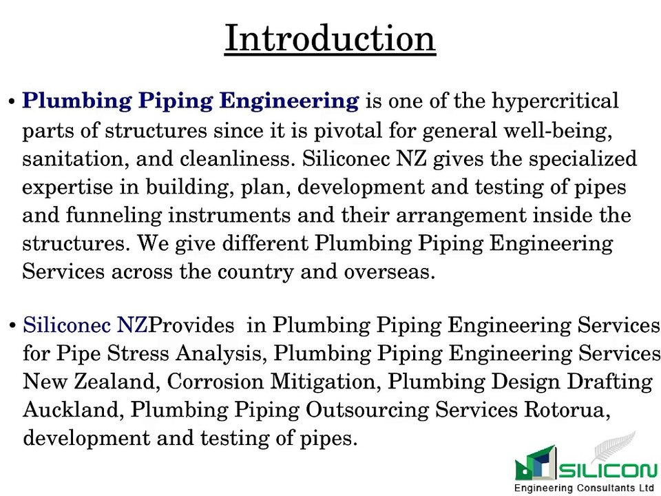 Plumbing Piping Engineering Services New Zealand - Siliconecnz