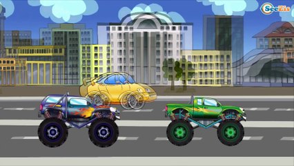 Download Video: Carros Para Niños. Un camion monstruo, Coche de policía. Caricaturas de carros. Tiki Taki Carros