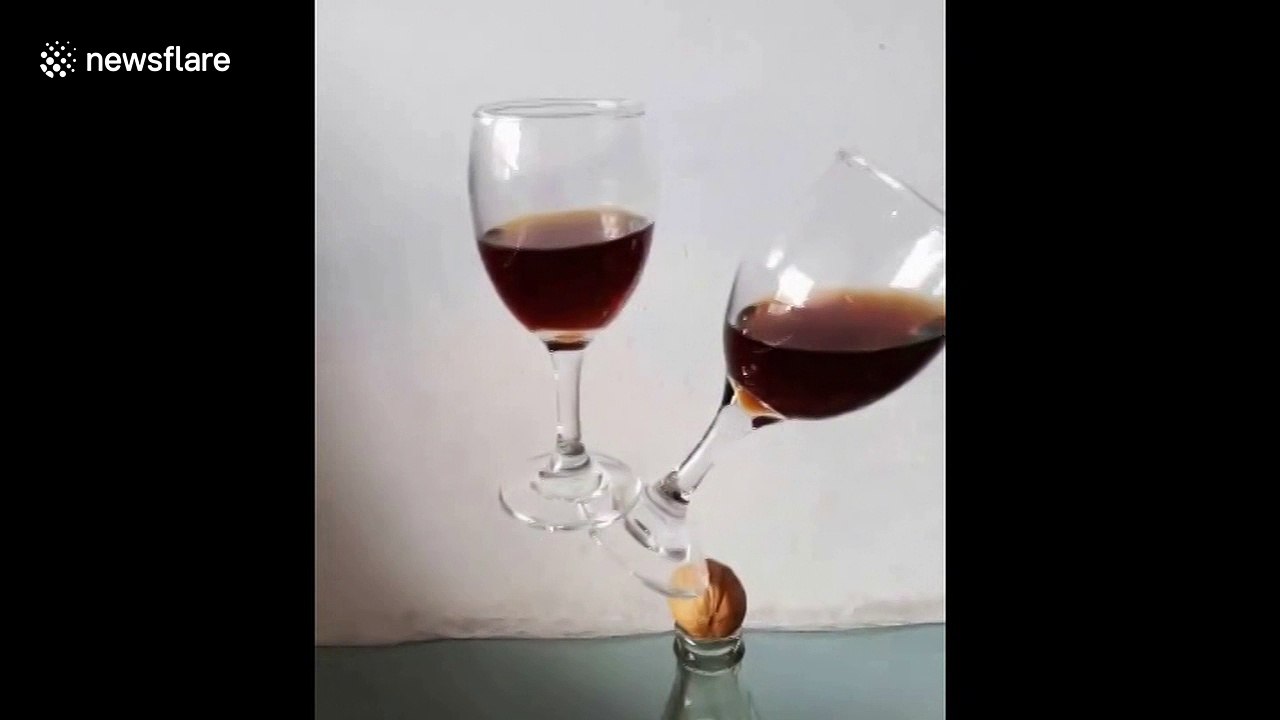 Man presents gravity defying balance trick