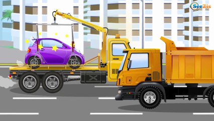 Carros de Policía de la Ciudad con el Taxi, Coche de Carreras, Camión de Bomberos - Dibujos animados
