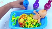 Learn Colors Baby Doll Bath Time M&Ms Chocolate Candy   Surprise Toys Video Compliation