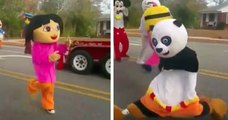 Dora, Kung Fu Panda And Mickey Mouse Mascots Parading In The Hood Is The Best Thing Ever