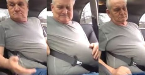 Cute Old Guy Stuck In The Seatbelt, Gets Panicky And Has A Good Laugh