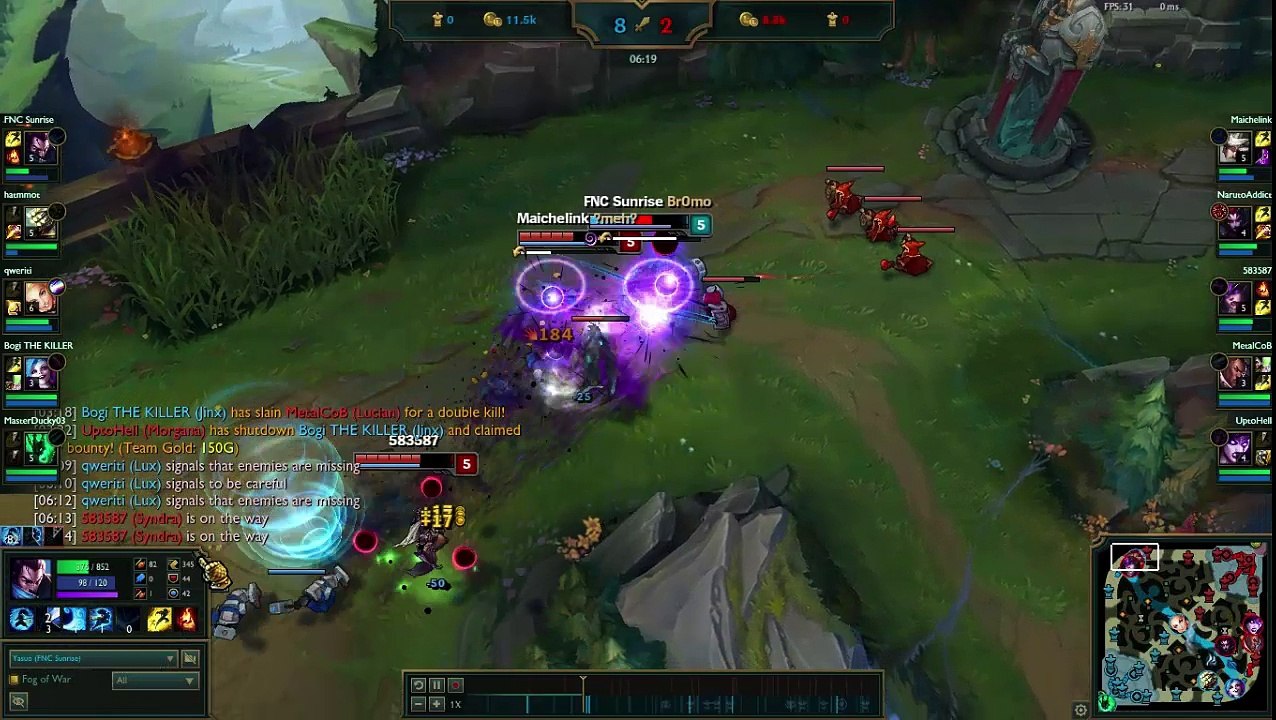 League of Legends - Yasuo 2 vs. 1 Win With Under 10 Health Points Left - by FNC Sunrise