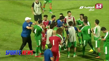 فرحة لاعبي المنتخب الأولمبي العراقي بعد الفوز على السعودية 2-0
