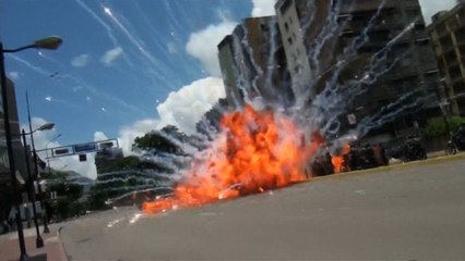 Download Video: Huge explosion injures Venezuelan police officers during protest