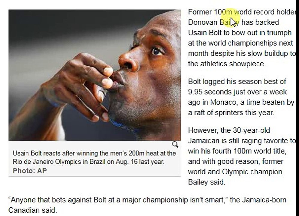 Usain Bolt backed by Donovan Bailey for triumph at London