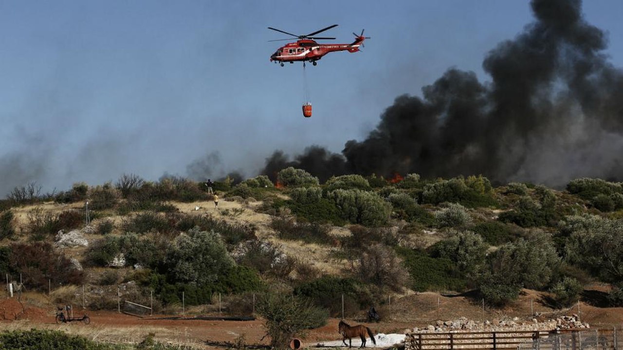 Waldbrand und starke Winde 30km südlich von Athen