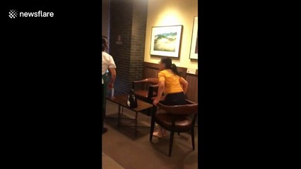 Woman spits at another customer in Starbucks