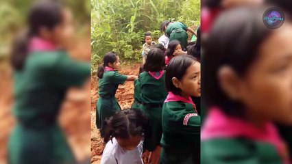 Pupils Push Teacher's Stuck After Getting Stuck In Mud