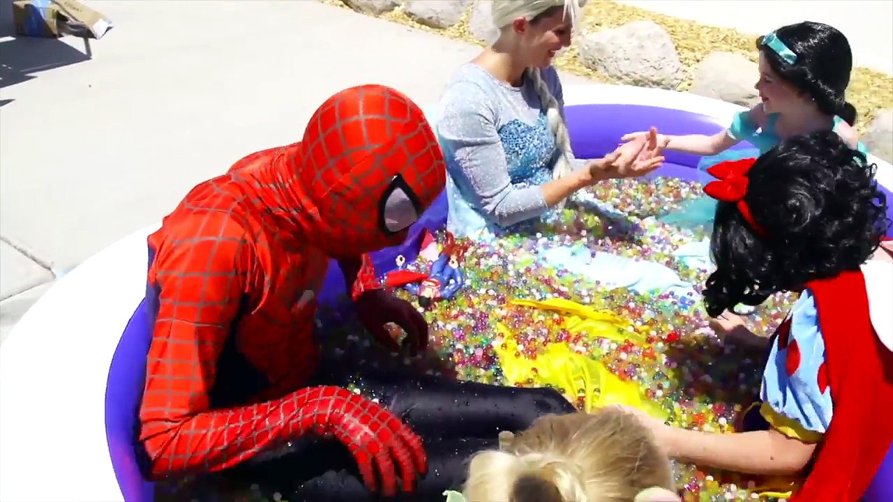 SKELETON SQUIRT GUN PRANK VS PRINCESSES IN GIANT POOL OF ORBEEZ SUPERHERO COMPILATION-YoczRBh2chc