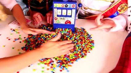 Frozen Elsa M&M JACKPOT w_ Spiderman Anna challenge Joker Police Candy Machine Kid Song in Real Life-_alkTUDLJH0