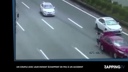 Un couple avec leur enfant échappent de peu à un violent accident (vidéo)