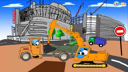 Download Video: ✔ Carros Para Niños. Excavadora, Grúa, Camión de basura. Caricaturas de carros. Tiki Taki Carros ✔