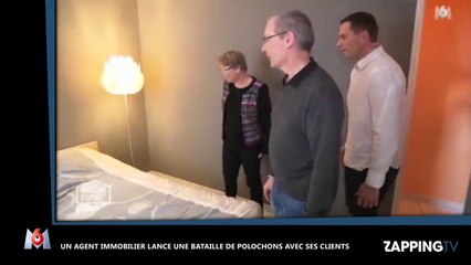 Chasseurs d'appart : Un agent immobilier se lâche et lance une bataille de polochons avec ses clients (vidéo)