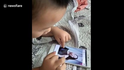 Toddler tries to breastfeed from mum over FaceTime