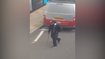 Brave unarmed police officers chase machete-wielding man