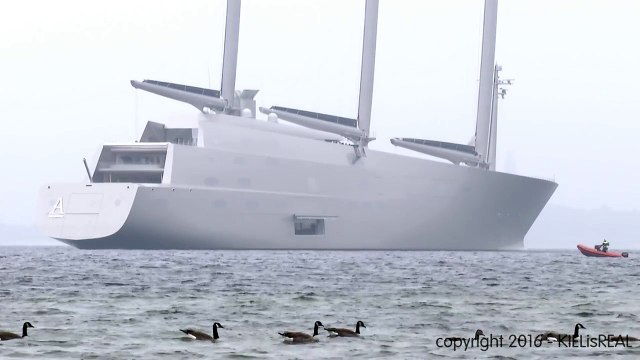 Sailing Yacht A on its first sailing test in Strande nearby Kiel