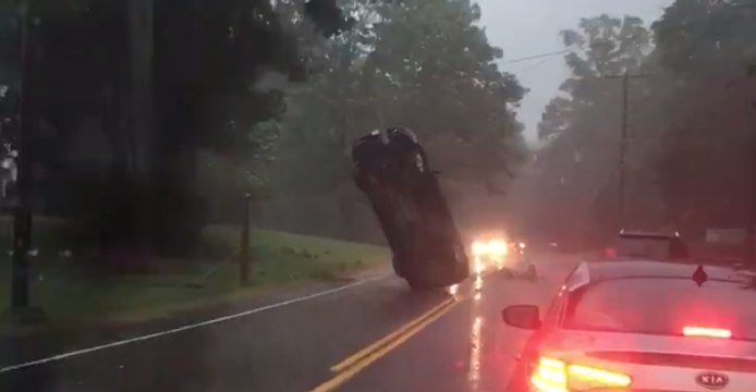 Vehicle Crashes, Becomes Entangled in Power Lines