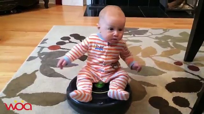 Funny Babies Love Riding Robot Vacuum Cleaner