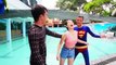 Superman PRANK Pretty Girl into POOL Joker NERF Water kidnap Elsa Love Spiderman Superhero