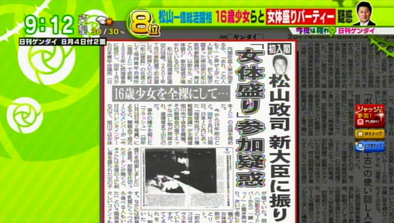 松山政司（一億総活躍相）16歳少女らと女体盛りパーティー